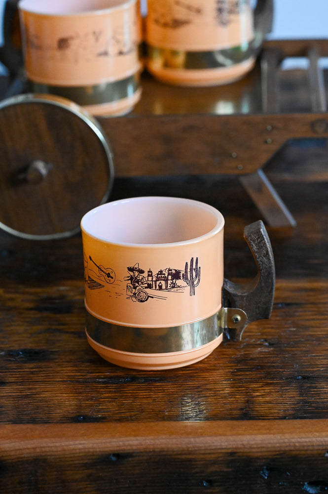 orange western scene mugs