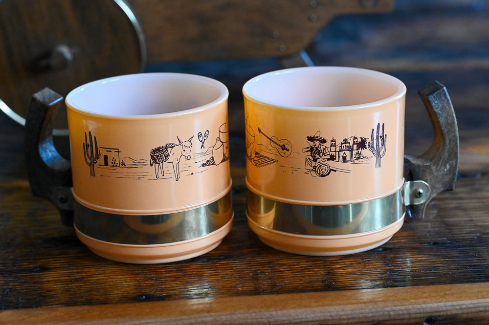 orange western scene mugs