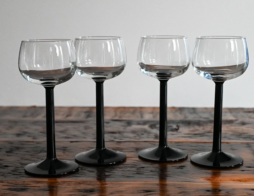 4 French Martini Glasses With Black Stem