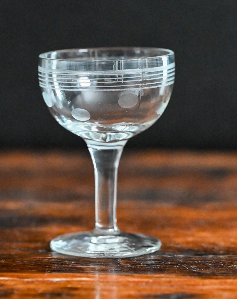 dot and line etched clear cocktail coupe