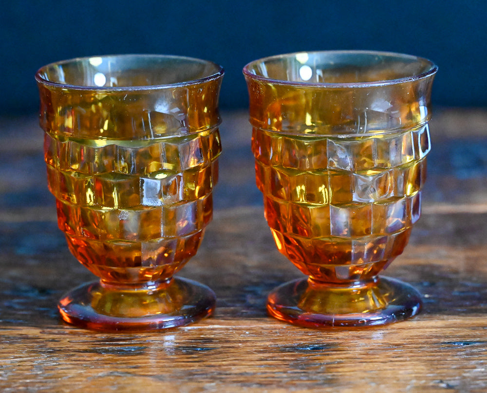 amber Indiana Glass Colony Whitehall Cubist tumbler glasses