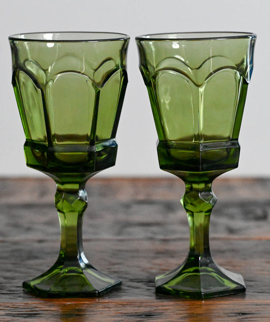 green glass Fostoria Virginia goblets