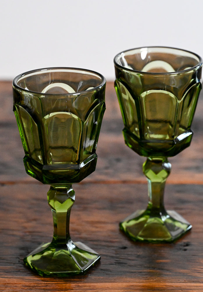 green glass Fostoria Virginia goblets