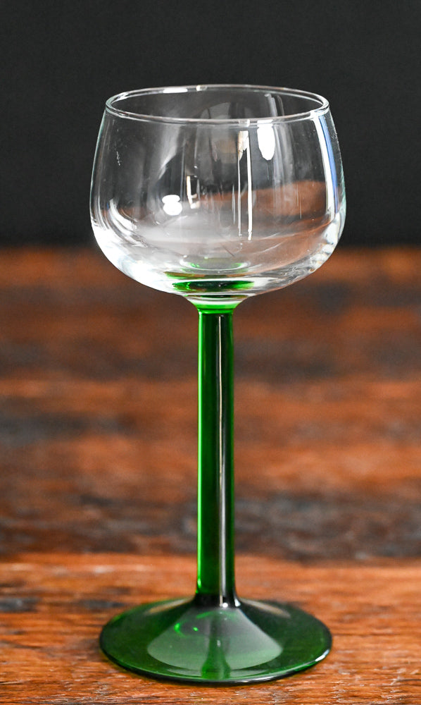 clear bulb, green stem Luminarc wine glasses