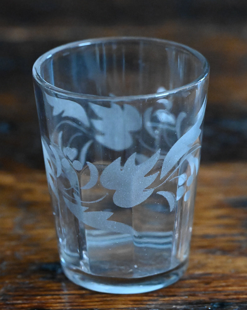 floral etched clear glass tumbler