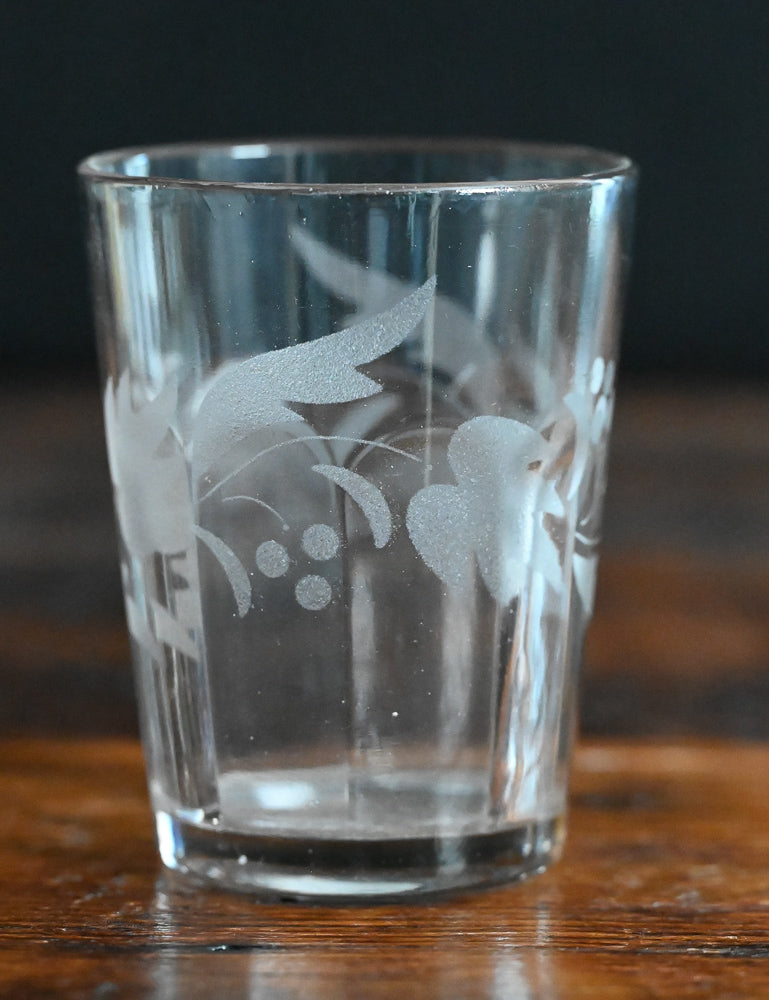 floral etched clear glass tumbler