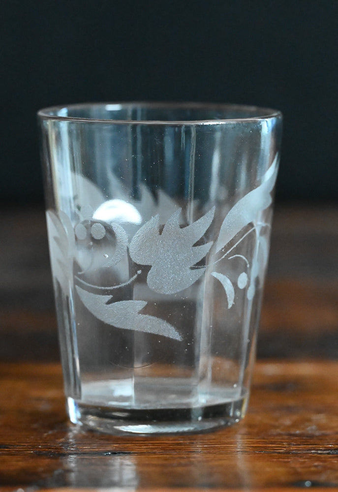 floral etched clear glass tumbler