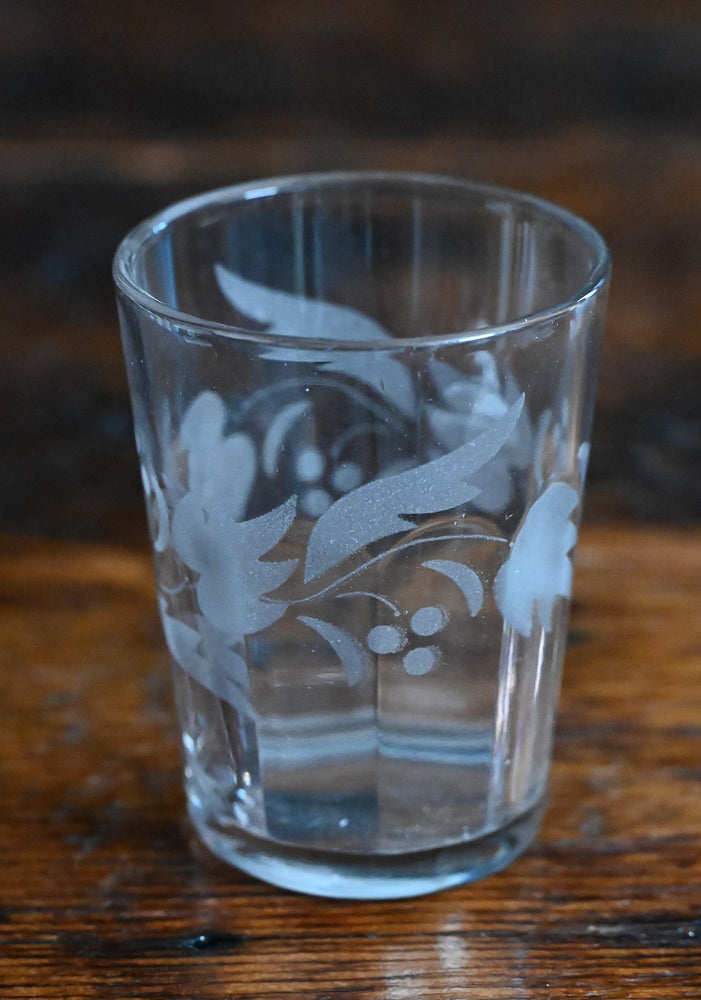 floral etched clear glass tumbler