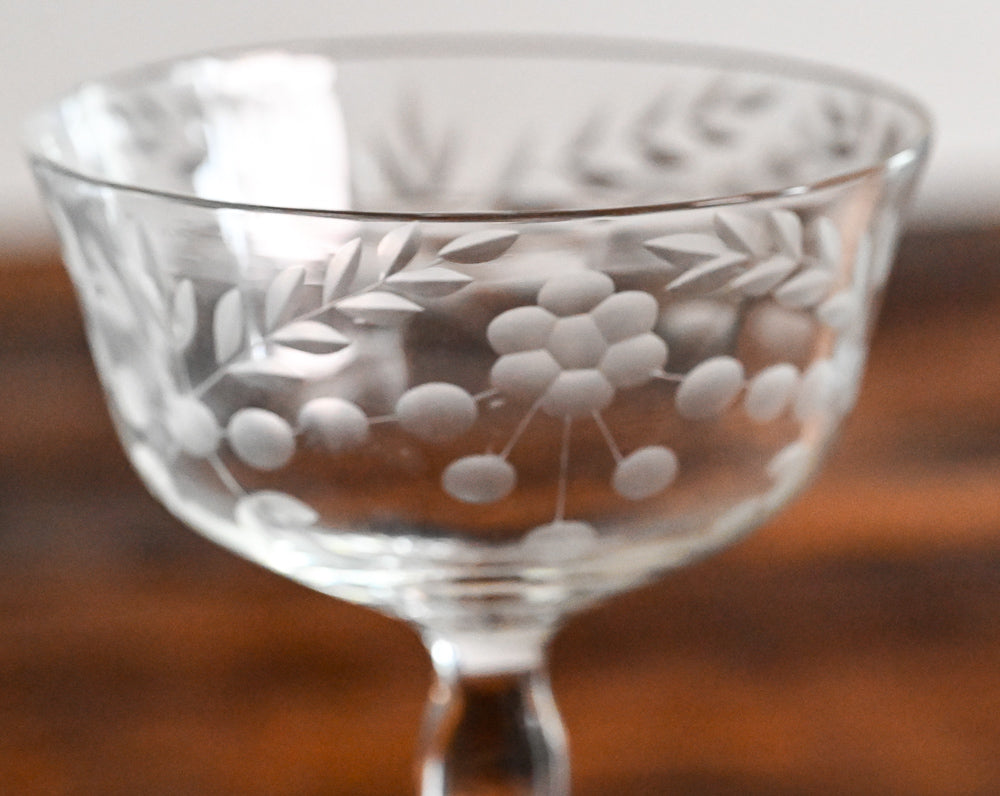 Floral etched cocktail coupe