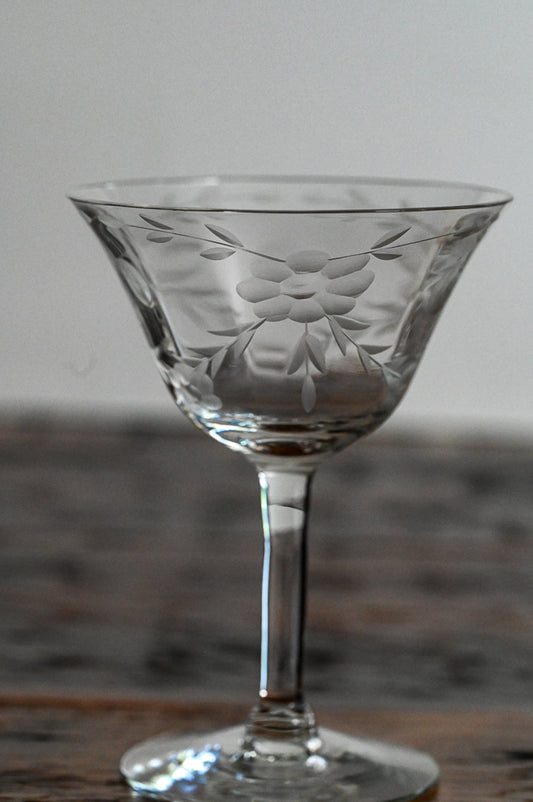 Floral etched coupe