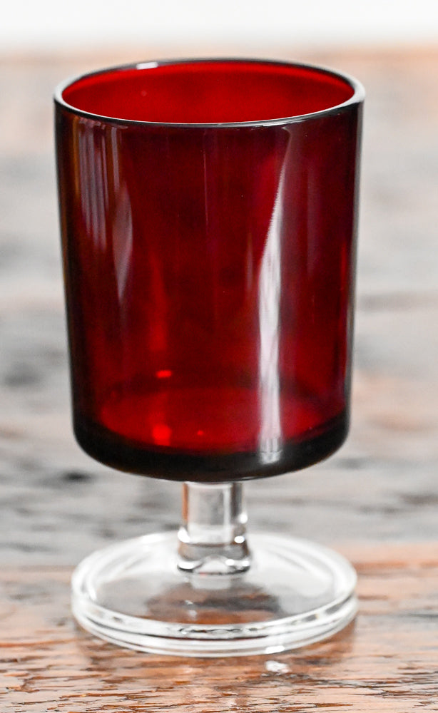 ruby red Luminarc Cavalier cordial glasses with clear stems