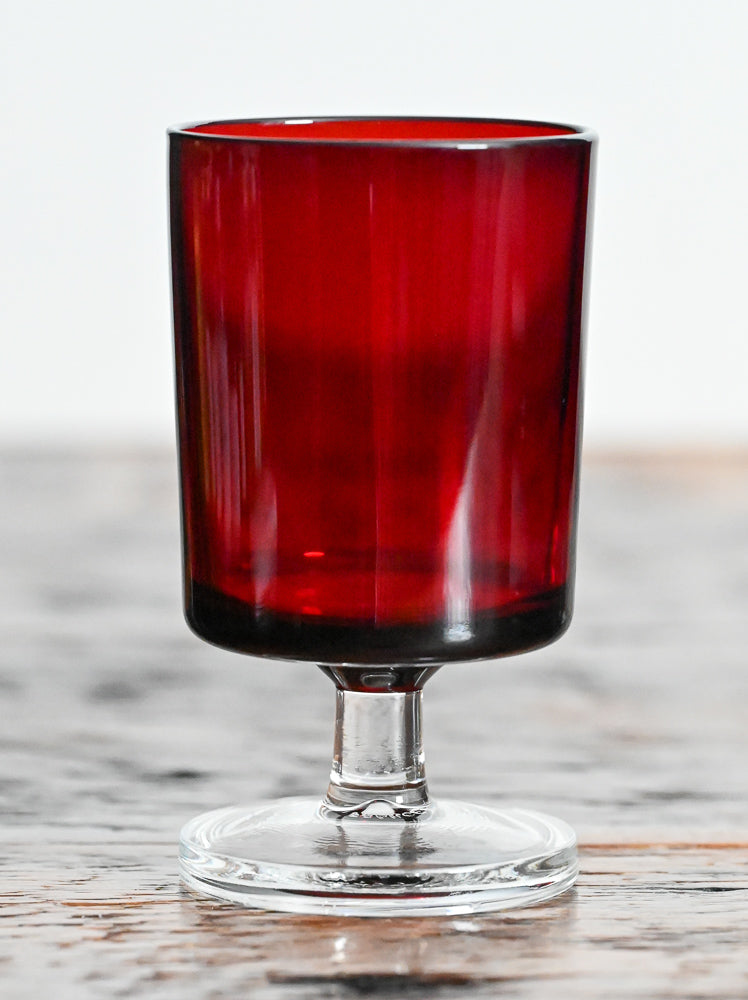 ruby red Luminarc Cavalier cordial glasses with clear stems