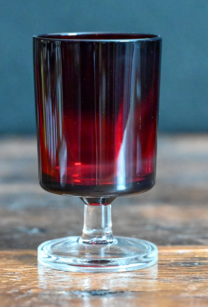 ruby red Luminarc Cavalier cordial glasses with clear stems