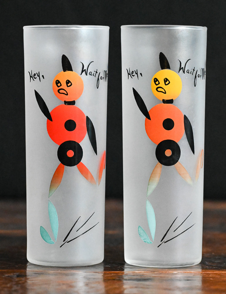 Federal Hey Wait for Me Frosted Highball Glasses