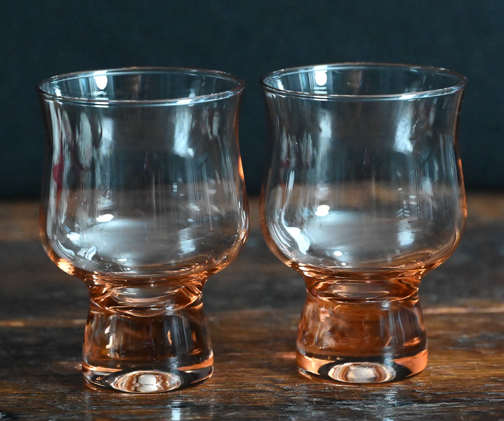 pink glass, low stemmed goblets