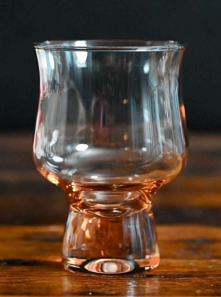 pink glass, low stemmed goblets