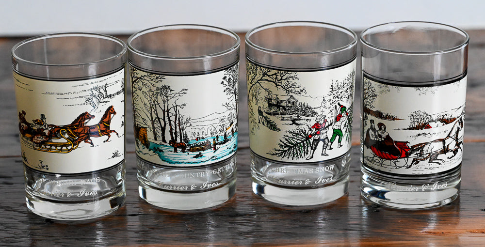 Currier and Ives Arby's Christmas Glasses with Christmas scenes