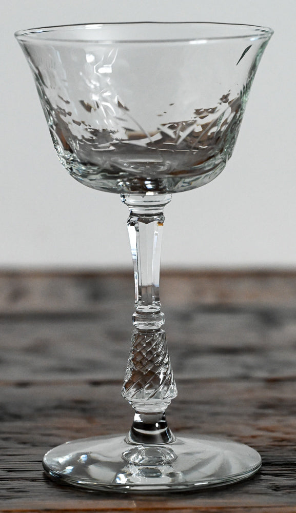 Libbey clear Rock Sharpe coupe with stacked stem