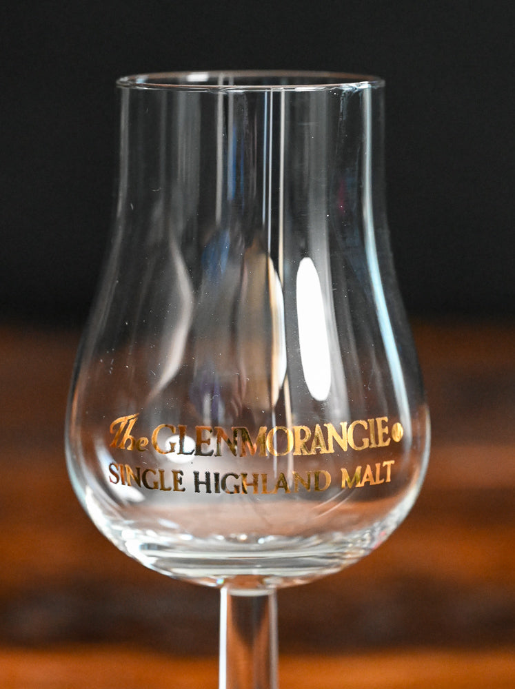 Gold lettering Glenmorangie stemmed glencairn glasses