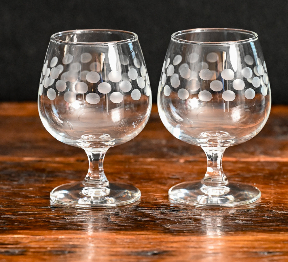 polka dot etched clear brandy snifters