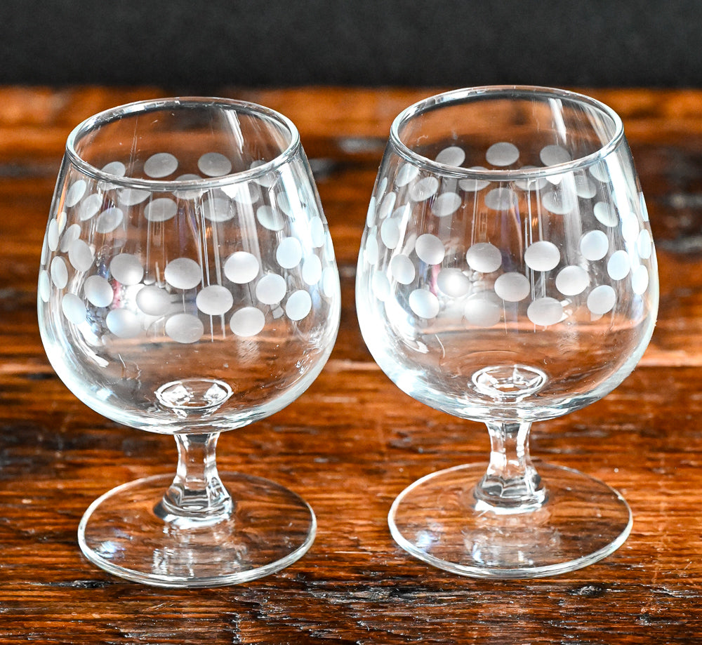 polka dot etched clear brandy snifters
