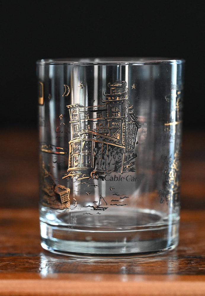 Black and Gold print San Francisco Souvenir Rocks Glass