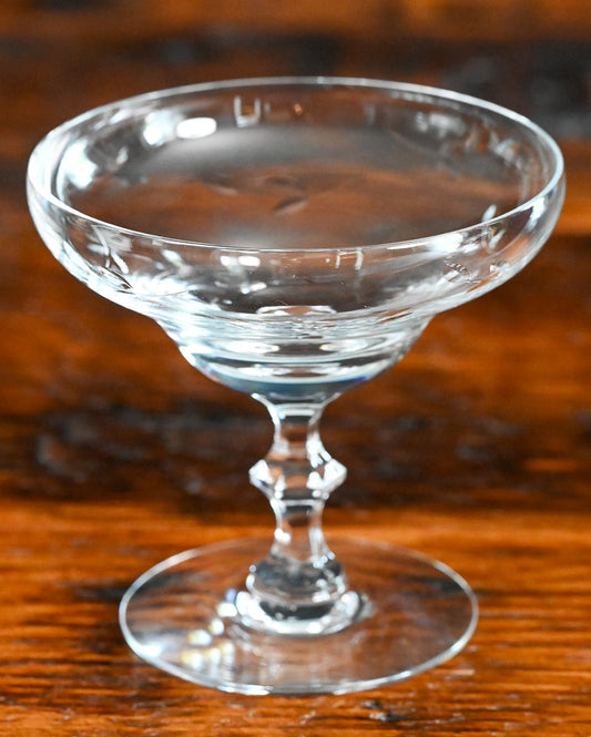 etched clear champagne coupes