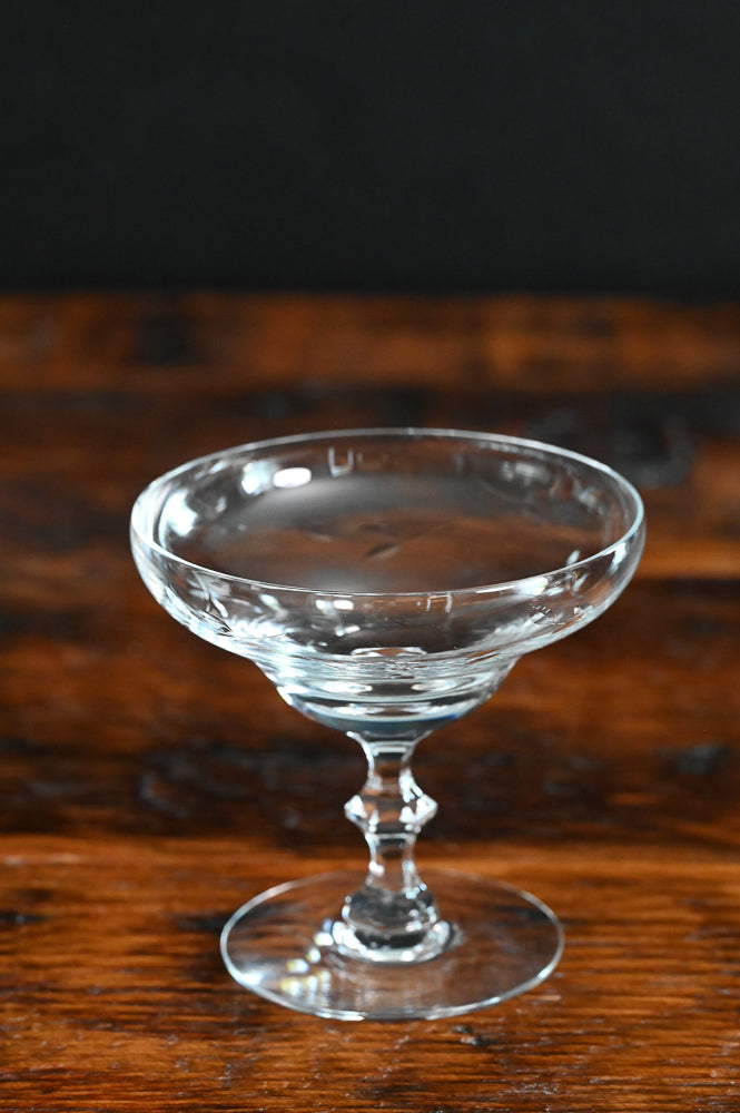etched clear champagne coupes