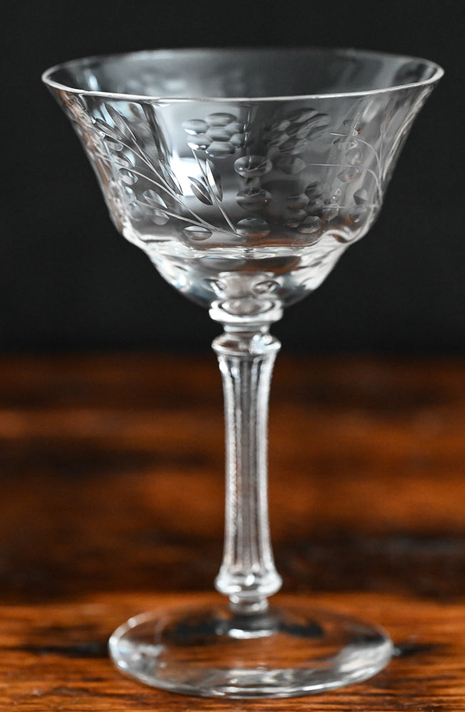clear glass etched cocktail coupe