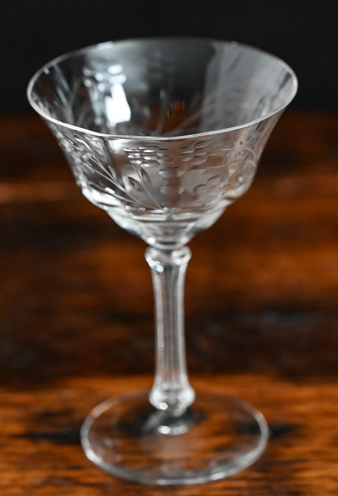 clear glass etched cocktail coupe