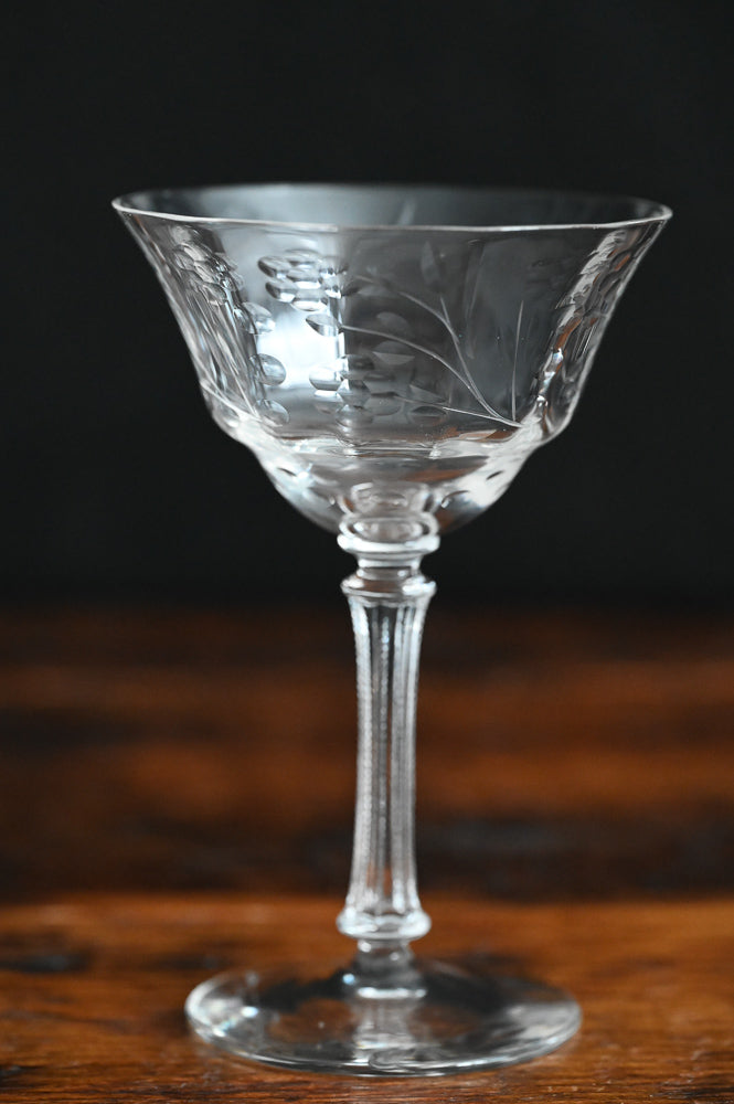 clear glass etched cocktail coupe