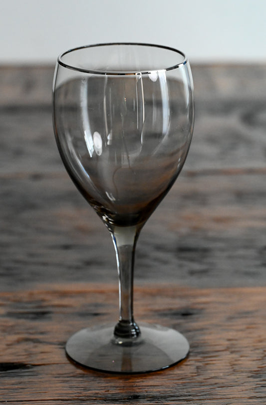 smoke gray wine glasses with silver rim