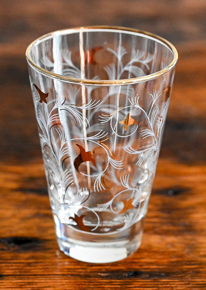Libbey white and gold fern pattern tumbler