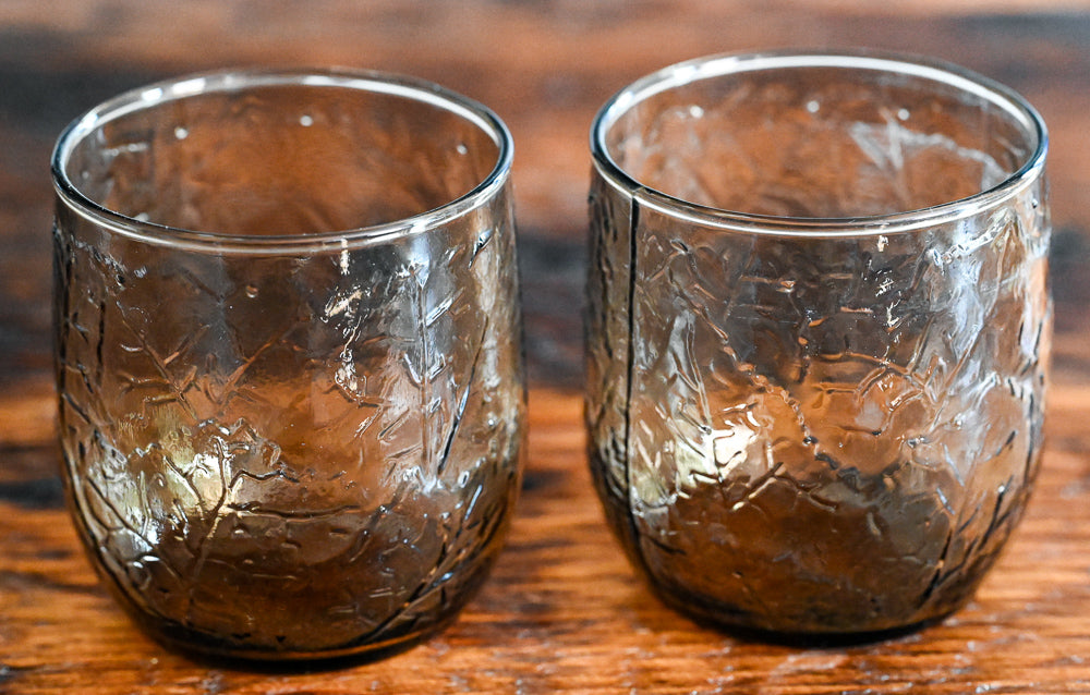 Anchor Hocking Sherwood brown leaf pressed lowball glasses