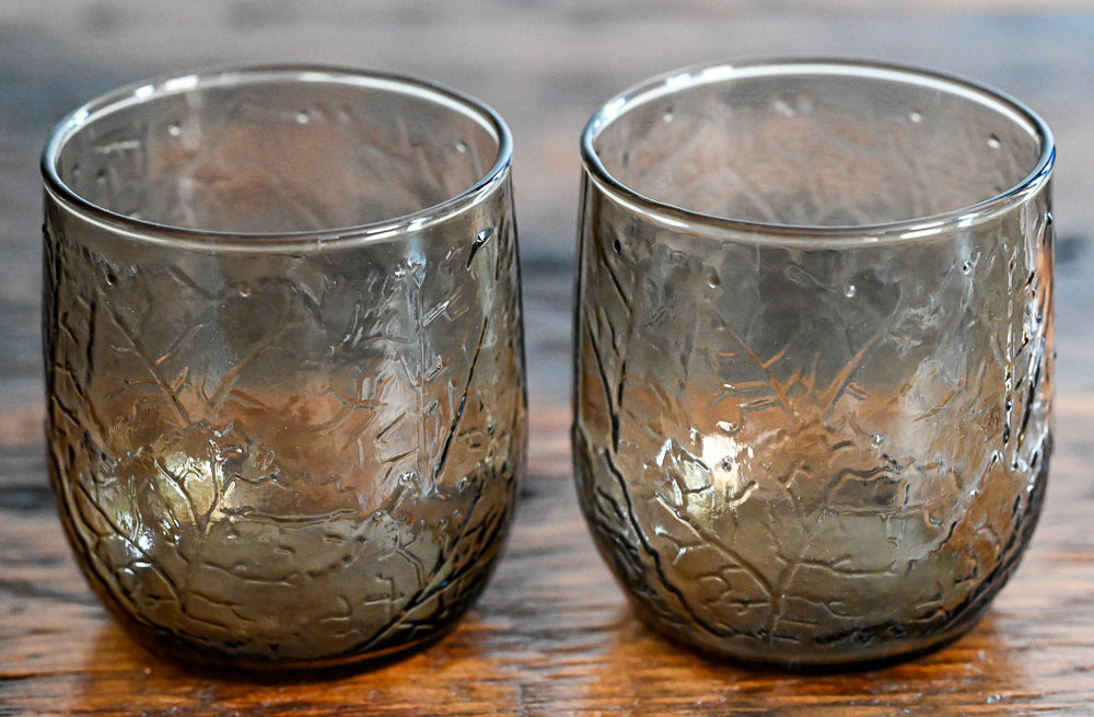 Anchor Hocking Sherwood brown leaf pressed lowball glasses