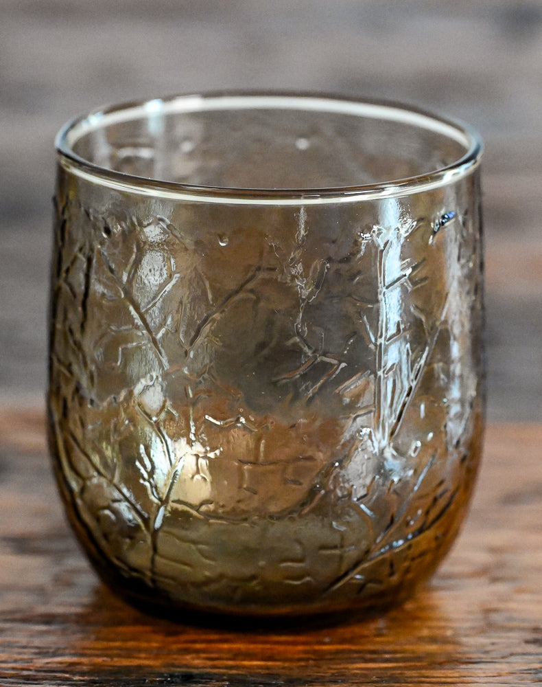 Anchor Hocking Sherwood brown leaf pressed lowball glasses