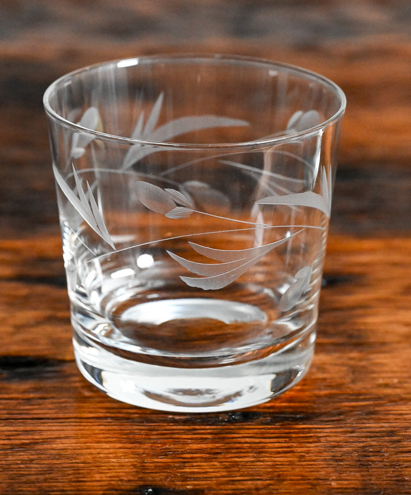 Princess House leaves etched clear lowball glass