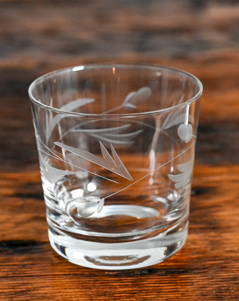 Princess House leaves etched clear lowball glass