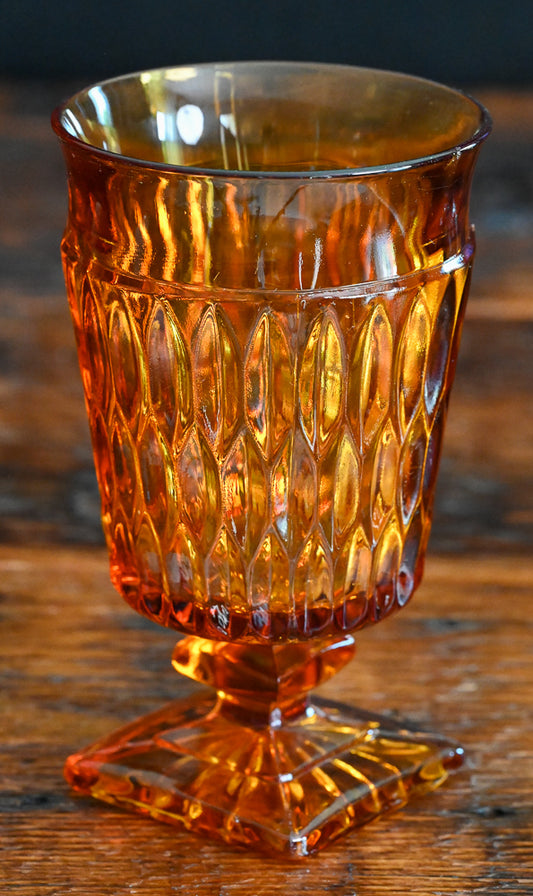 amber Indiana Glass Mount Vernon water goblets