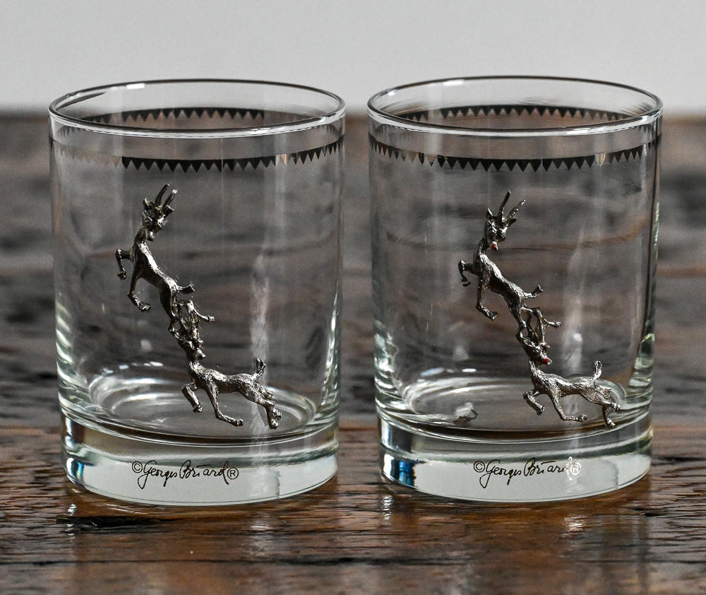 Georges Briard raised reindeers on rocks glasses with silver band