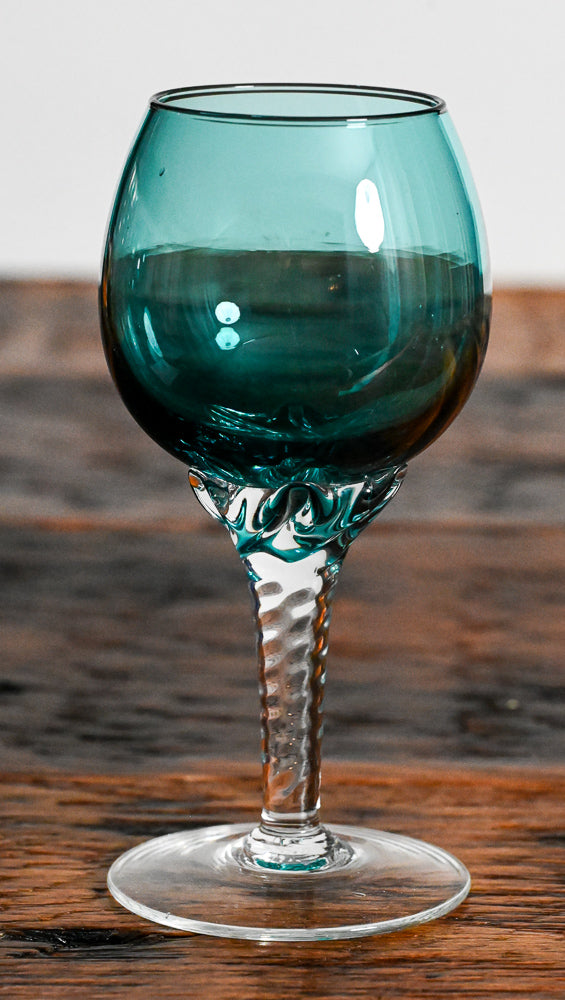 aqua wine glasses with clear twist stem