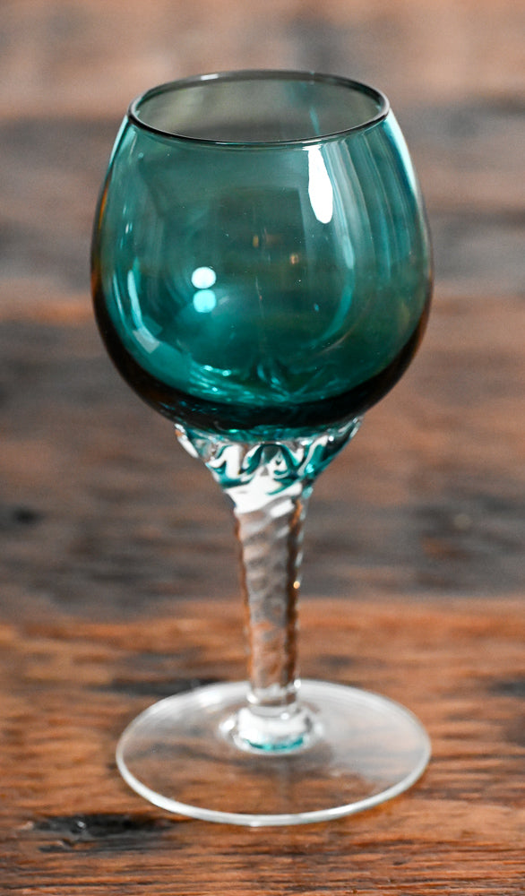aqua wine glasses with clear twist stem