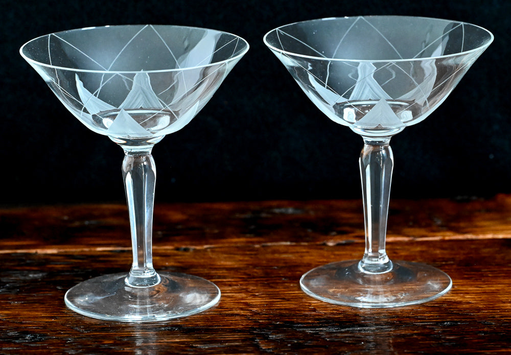 Diamond etched cocktail coupes