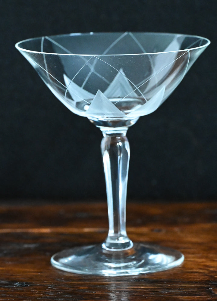Diamond etched cocktail coupes