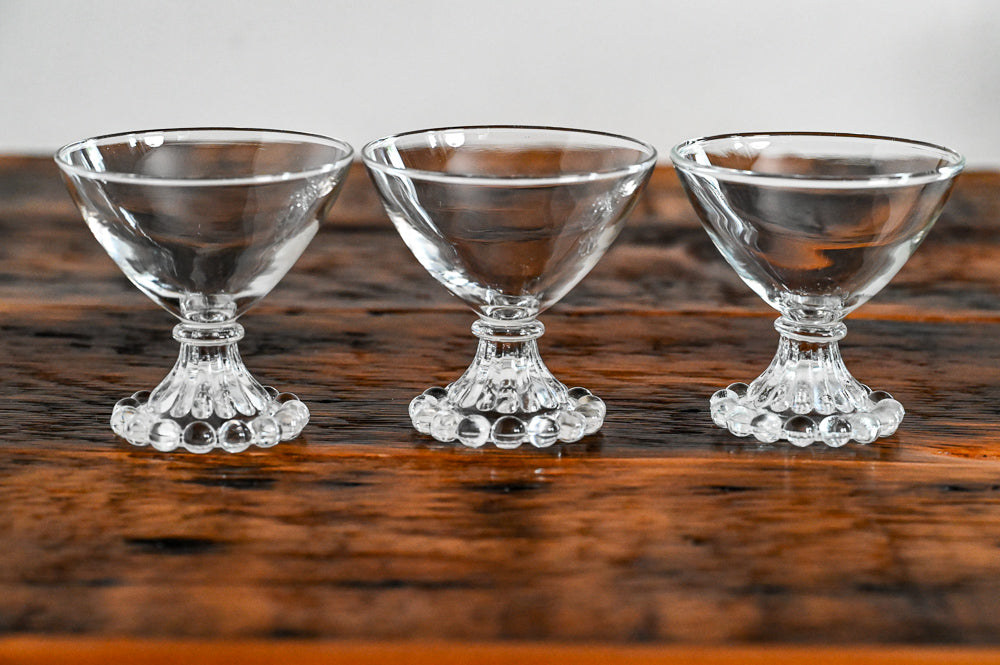 Anchor Hocking boopie clear glasses with glass balls on foot of glass