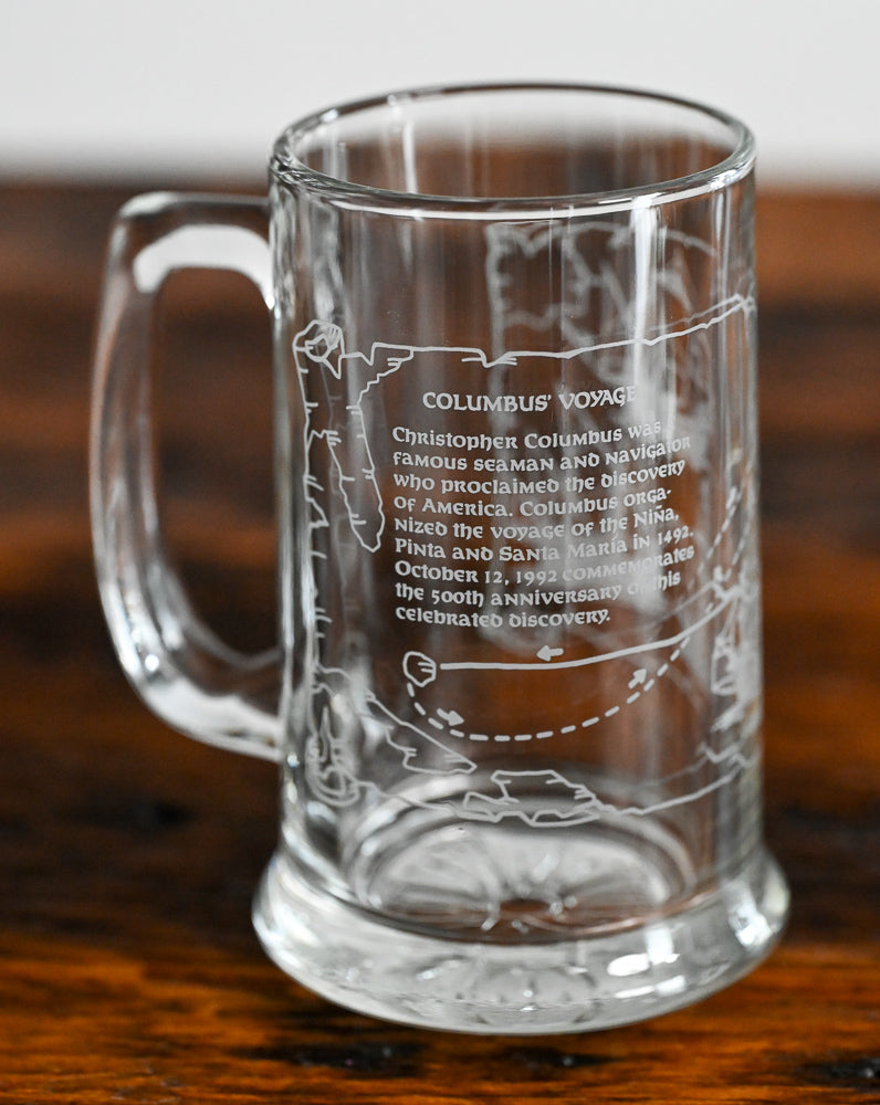 Columbus 500 year 1992 Long John Silvers clear mug with ships and map
