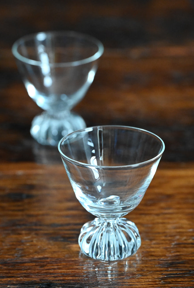 small clear Scandinavian cordial glasses with bulb stem