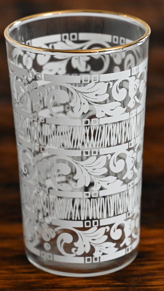 Anchor Hocking white lace print tumblers with gold rim