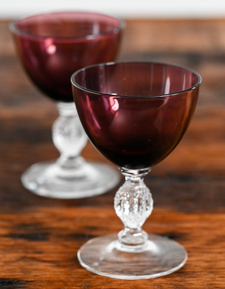 Cambridge Glass purple glass with clear ball stem