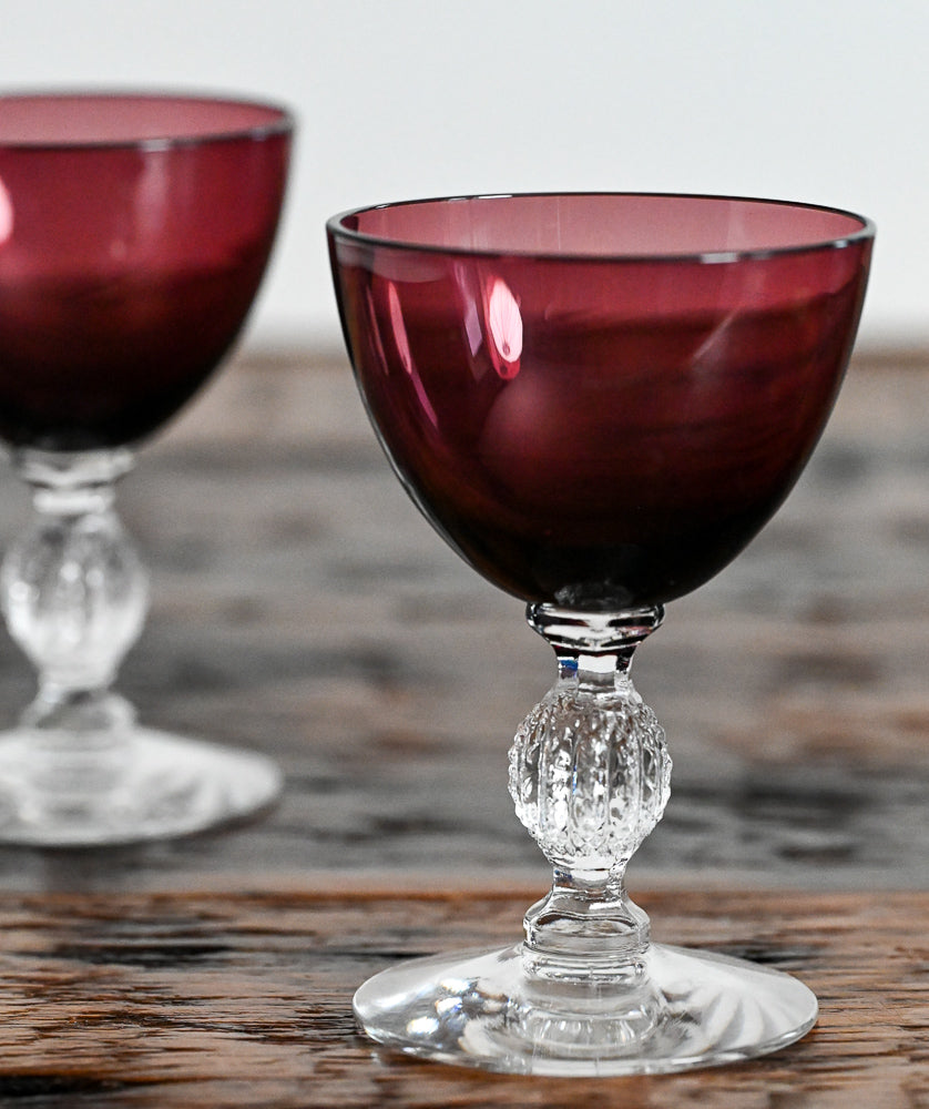 Cambridge Glass purple glass with clear ball stem